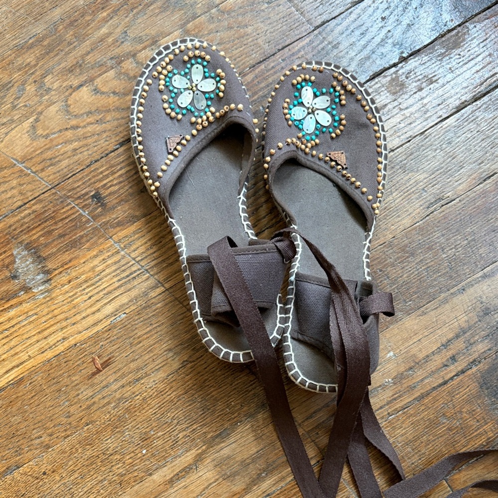 Roxy Brown Beaded Bohemian Women's Espadrille Sandals 9